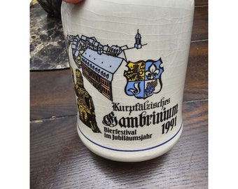 Kurpfälzisches Gambrini  Bierfest vintage Beer Stein 1991 Ceramic Cup