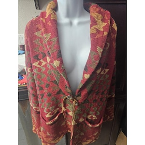 Ralph Lauren Cardigan Sweater Hand Knit Aztec Western Women&#39;s Small Petite Vtg