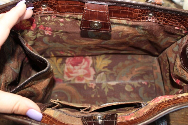 Brighton Croc Embossed Brown Leather Purse Vintage Shoulder Bag image 5