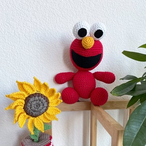 Crochet Elmo, Sesame Street Muppet Stuffed Toy, Amigurumi Red Monster Plushie, Hand Knitted Red Muppet Doll, Handmade Gift Idea