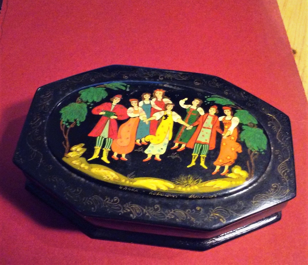Vintage European Small Jewelry Box Case Hand Painted Dancing Etsy