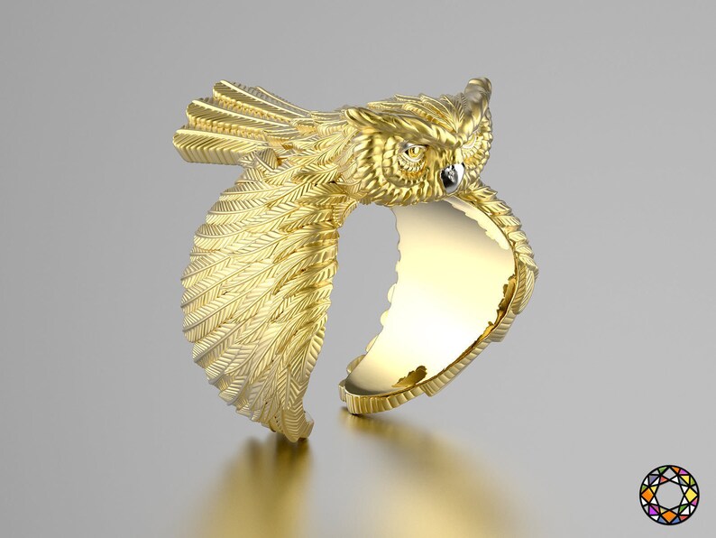 Owl bird ring for men and women in sterling silver \u2022 Shaman barn owl rings \u2022 Animal totem pagan jewelry