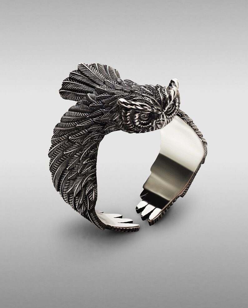 Owl bird ring for men and women in sterling silver \u2022 Shaman barn owl rings \u2022 Animal totem pagan jewelry