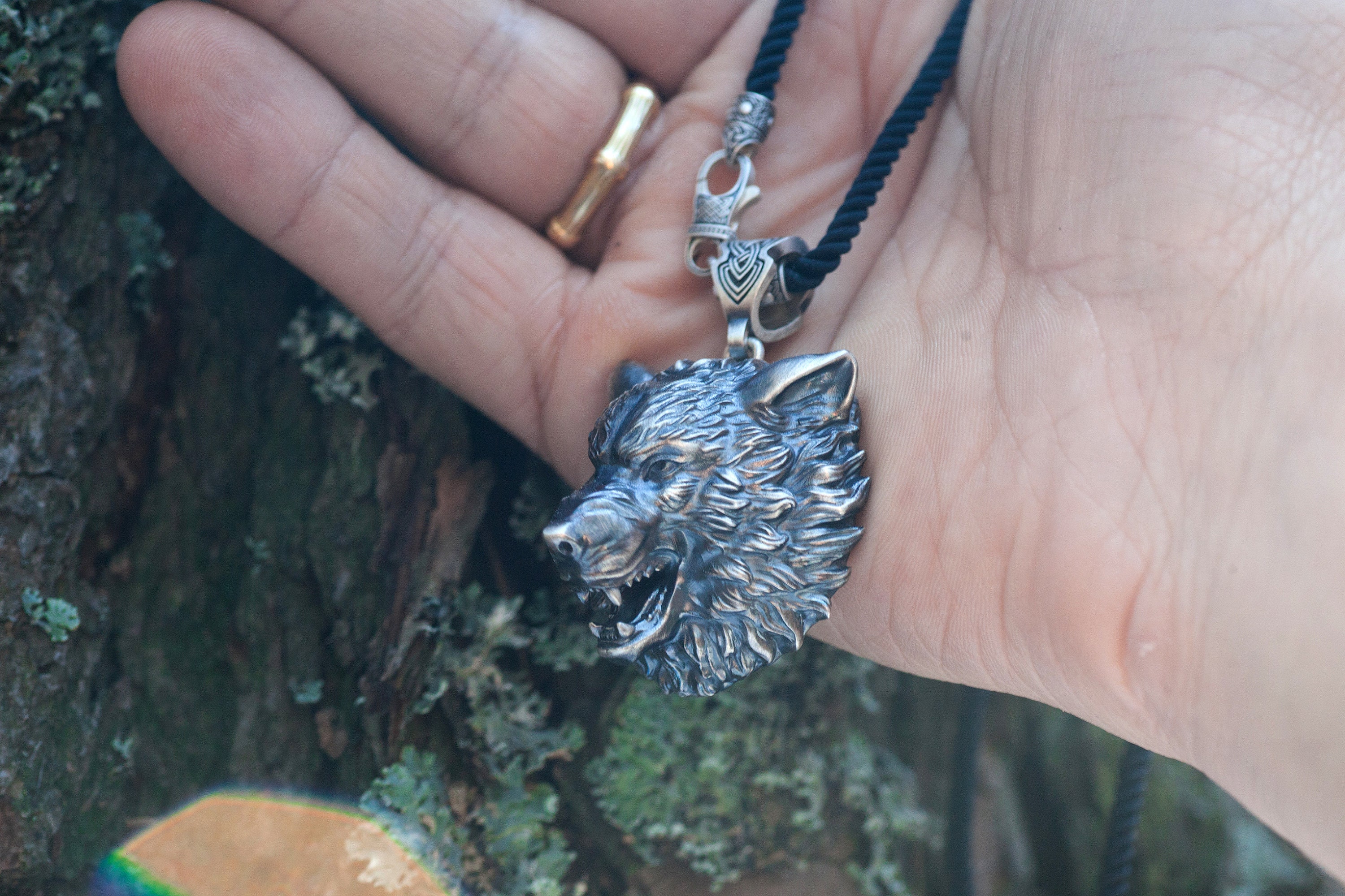 Wolf head pendant necklace for men in sterling silver Mens Etsy