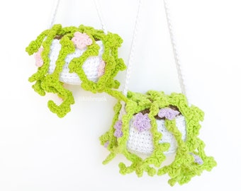 No-sew Hanging Plant with flowers Crochet Pattern