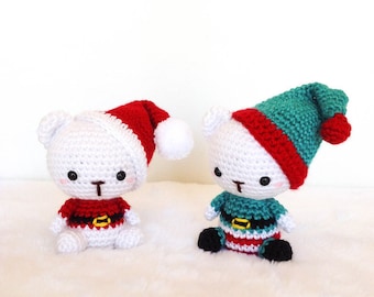 Holidays Polar Bears Crochet Pattern Amigurumi - Santa Claus Elf Christmas