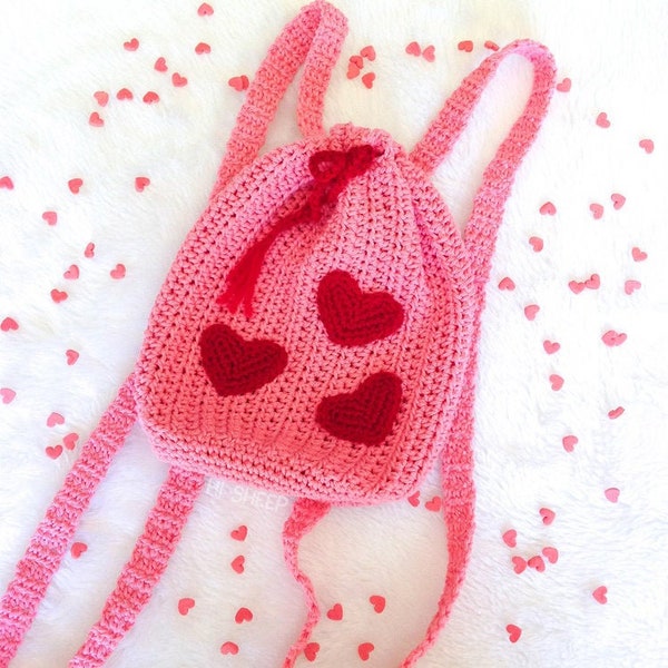 Mini backpack Amore Crochet Pattern  - valentine's day saint valentine