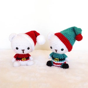 Holidays Polar Bears Crochet Pattern Amigurumi - Santa Claus Elf Christmas