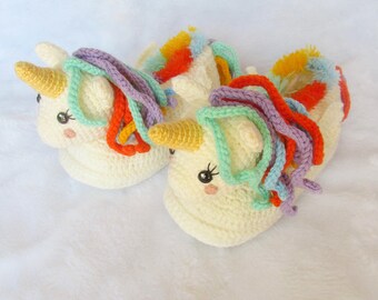 Pantuflas Unicornio Crochet Patron Talle XS/S/M/L Amigurumi