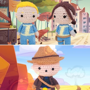 Post-apocalyptic Cowboy, Boy & Girl with accessories Crochet Pattern Amigurumi