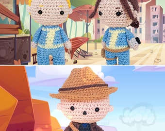 Post-apocalyptic Cowboy, Boy & Girl with accessories Crochet Pattern Amigurumi