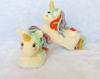 Pantuflas Unicornio Crochet Patron Talle XS/S/M/L Amigurumi
