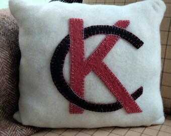 Kansas City Wool Applique Heart Pillow Cover only-Kansas City-By Metro Pillow KC