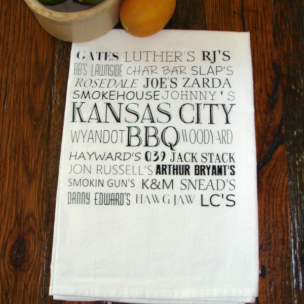 Kansas City Bbq Decorative Flour Sack Towels 100% Cotton-METRO PILLOW KC