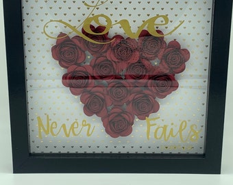 LOVE NEVER FAILS - 8x8 Floral Shadow Box Wall Decor |Mother's Day Gift| Valentine's Gift