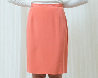 90s orange silk pencil skirt large | jones new york pale orange knee length high waisted minimalist skirt | minimal sherbet pencil skirt