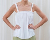 90s white cotton gathered tank blouse sleeveless victorian blouse edwardian style night shirt breezy romantic ruched tank top medium