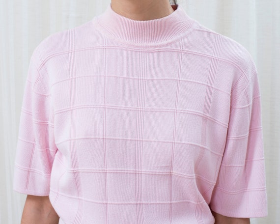 80s pink sweater | mockneck short sleeve knit swe… - image 2