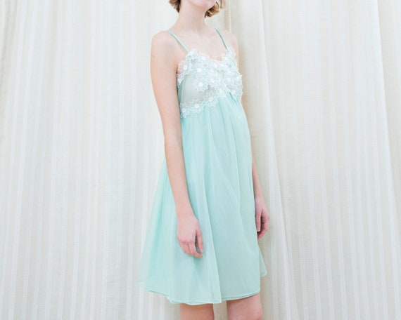 50s mint green slip babydoll slip dress | flower … - image 3