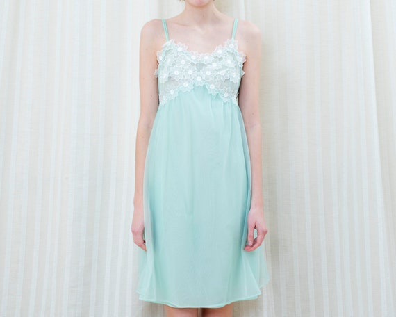 50s mint green slip babydoll slip dress | flower … - image 2