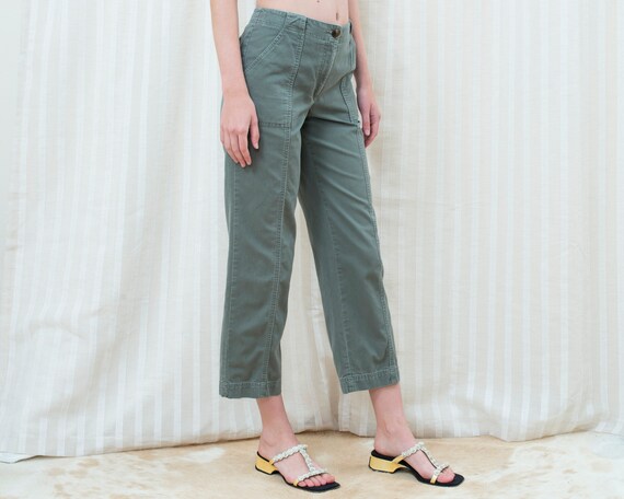 90s olive green khaki twill utility pants | muted… - image 3