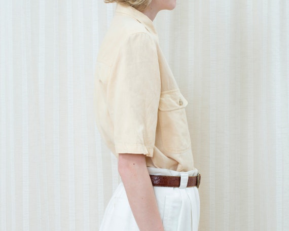 80s yellow linen short sleeve blouse medium | gio… - image 4