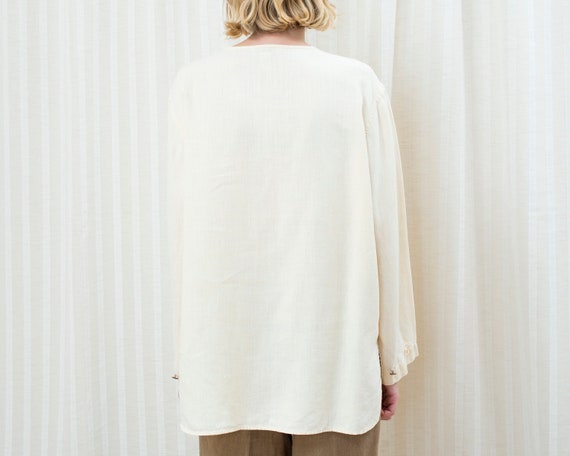 90s yellow linen blouse medium | minimalist cream… - image 6