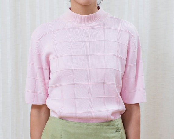 80s pink sweater | mockneck short sleeve knit swe… - image 3