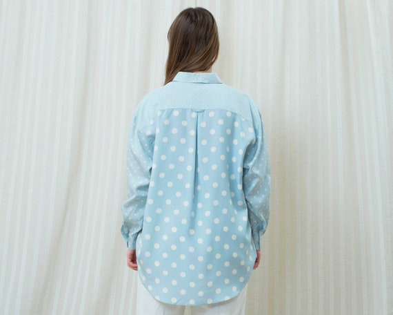 80s blue silk polka dot blouse medium | light blu… - image 7