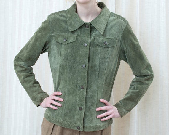 90s sage green suede leather jacket medium | light