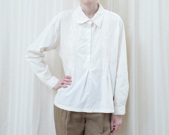 80s cream soutache embroidered blouse large | plea