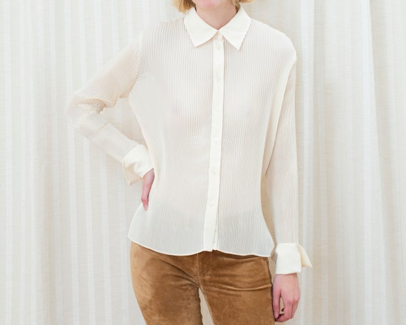 90s ivory pleated blouse | medium off white accord