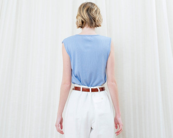 80s blue cotton tank top tshirt | powder blue sle… - image 5