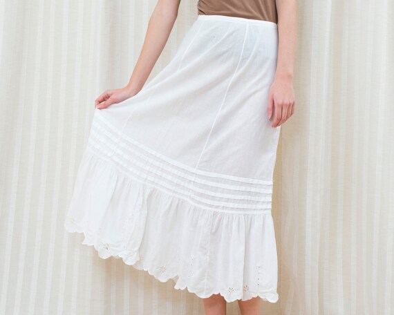 20s white cotton maxi slip skirt medium | edwardia