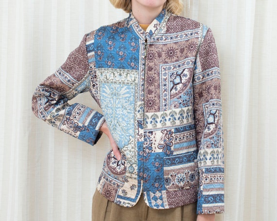 90s blue patchwork print jacket | bohemian hippie