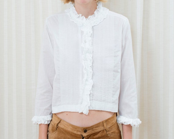 20s antique white cotton ruffle blouse small | vic