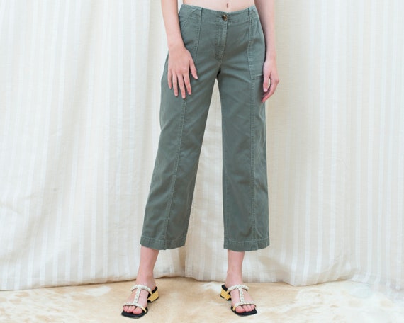 90s olive green khaki twill utility pants | muted… - image 2