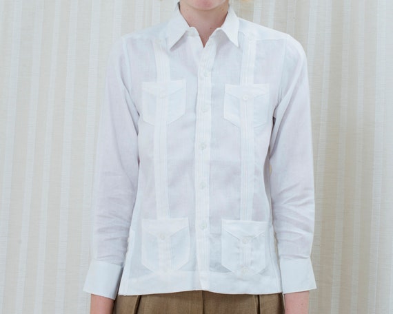 70s white linen blouse | minimal linen button down