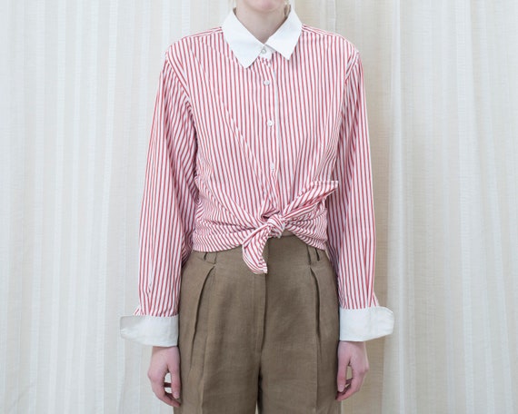 80s red bengal stripe shirt large | white contrast