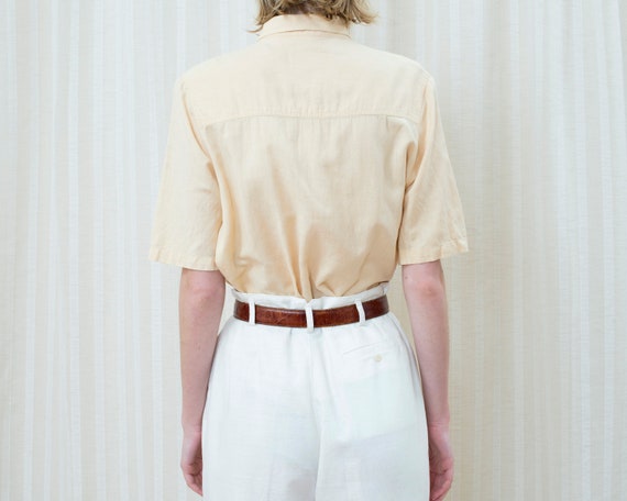 80s yellow linen short sleeve blouse medium | gio… - image 5