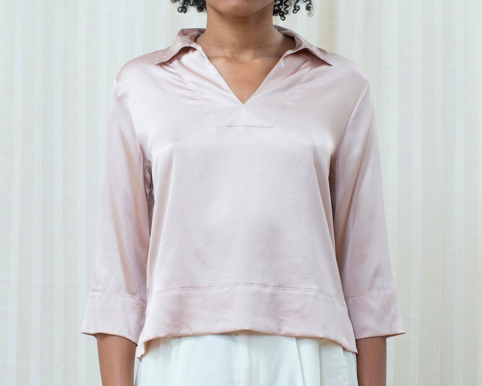 90s Pink Liquid Silk Blouse Medium Dusty Pink Silk Collared Etsy