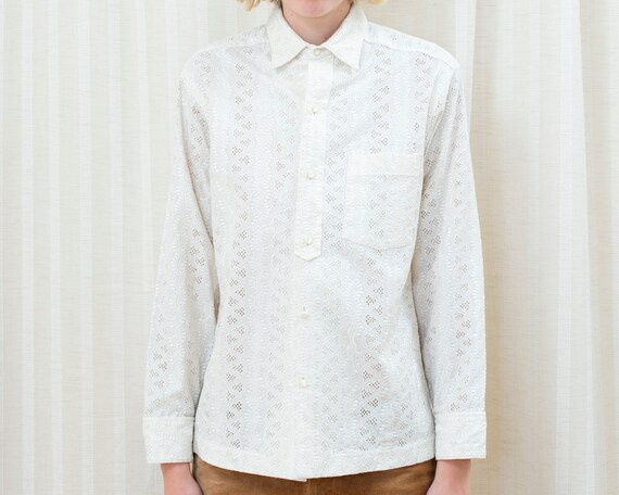 70s white lace blouse medium | see through lace bu