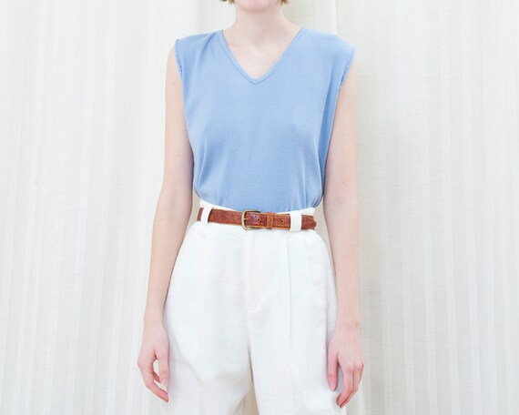 80s blue cotton tank top tshirt | powder blue sle… - image 2