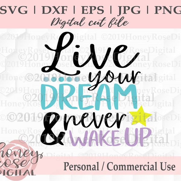 Live Your Dream Never Wake Up Layered svg, dream big svg, motivational quote svg, Cricut Silhouette Cut Print File, Instant DIGITAL download