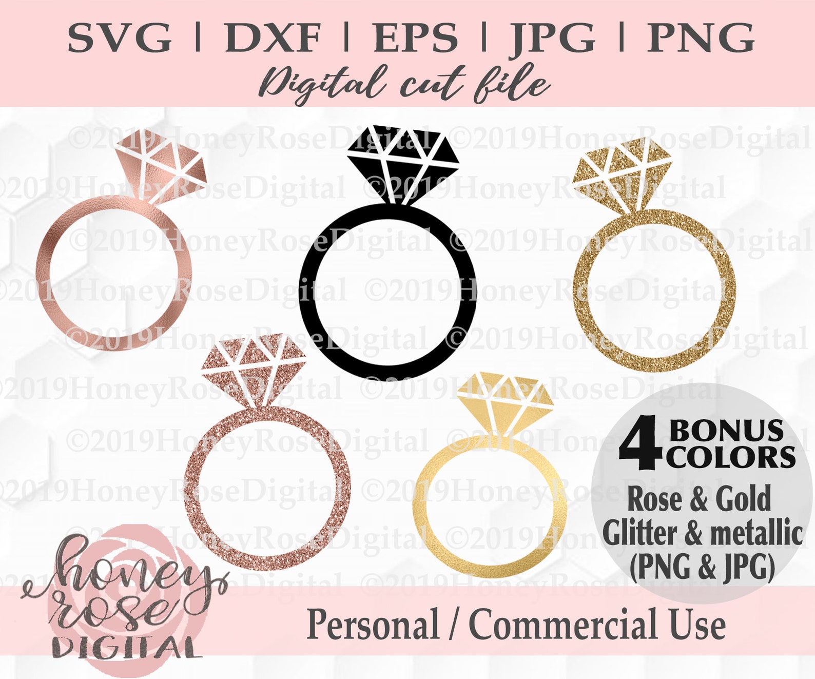 Diamond Ring Bundle Svg, Rose Gold Bride Svg, Engagement Svg, Wedding ...