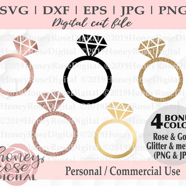 Diamond ring bundle svg, rose gold bride svg, engagement svg, wedding ring clip art,  Cricut Silhouette Cut Print, Instant DIGITAL download