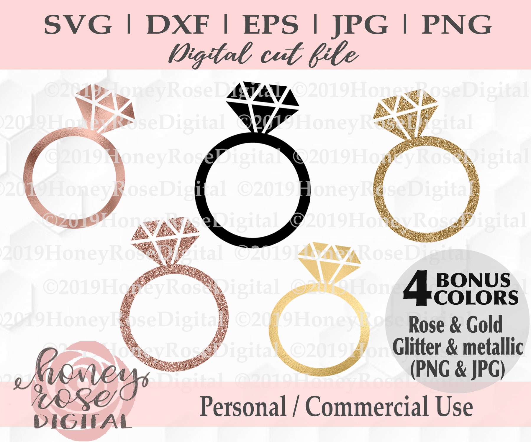Diamond Ring Bundle Svg, Rose Gold Bride Svg, Engagement Svg