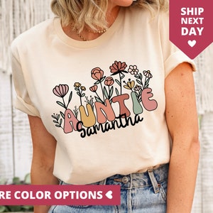 Personalized Wildflower Auntie Shirt for New Aunt, Custom TShirt for Aunt from Niece, Pregnancy Reveal Baby Shower Gift, Personalized Aunt