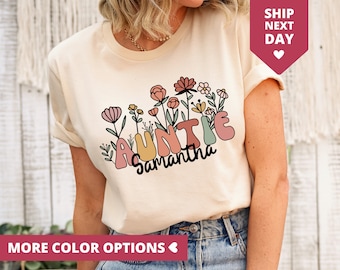 Personalized Wildflower Auntie Shirt for New Aunt, Custom TShirt for Aunt from Niece, Pregnancy Reveal Baby Shower Gift, Personalized Aunt