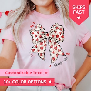 Coquette Valentine&#39;s Day Heart Bow Shirt, Retro Valentine TShirt, Valentines Day Bow T-Shirt, Cute Coquette Bow T Shirt, Bow Valentine Gifts